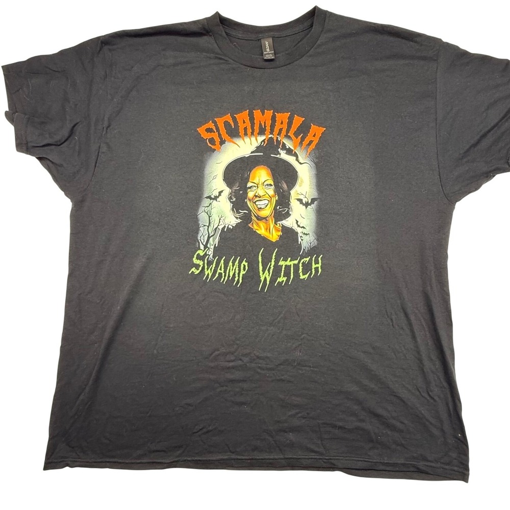 Scamala Swamp Witch Halloween Political‎ Graphic T-Shirt Black Gildan Cotton 2XL